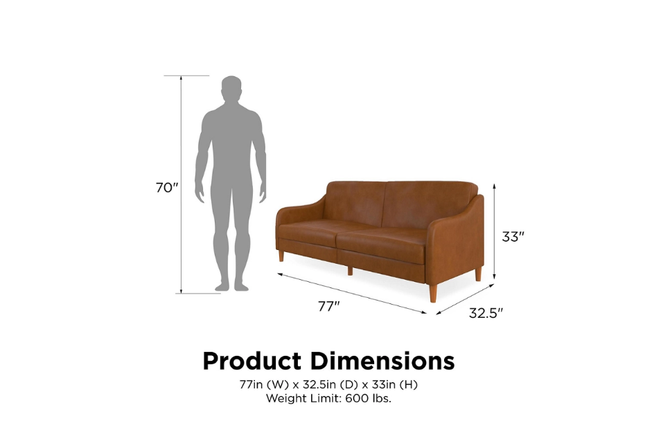 dhp jasper convertible sofa futon faux leather