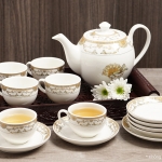 Set of 14 pieces Minh Chau porcelain teapot with golden horse MC-BAT01