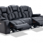 Panther Black Leather Dual Power Reclining Sofa