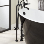 Freestanding Telephone Tub Faucet, Supplies and Drain - Porcelain Lever Handles