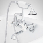 Tub Wall-Mount Telephone Faucet & Hand Shower - Porcelain Cross Handle