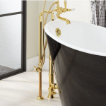 Freestanding Telephone Tub Faucet, Supplies and Drain - Porcelain Lever Handles