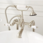 Freestanding Telephone Tub Faucet & Supplies - Porcelain Lever Handles