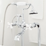 Freestanding Telephone Tub Faucet, Supplies and Valves - Porcelain Cross Handles