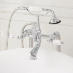 Freestanding Telephone Tub Faucet & Supplies - Porcelain Lever Handles