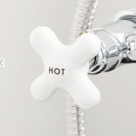 Freestanding Telephone Tub Faucet, Supplies and Valves - Porcelain Cross Handles