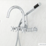 Sebastian Wall-Mount Tub Faucet with Cross Handles and Wall Couplers