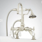 Deck-Mount Gooseneck Leg Tub Faucet and Hand Shower with Variable Centers