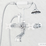 Wall-Mount Telephone Faucet with Porcelain Cross Handle and Wall Couplers