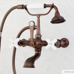 Wall-Mount Telephone Faucet with Porcelain Cross Handle and Wall Couplers