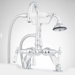 Deck-Mount Gooseneck Leg Tub Faucet and Hand Shower with Variable Centers