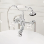 Freestanding Telephone Tub Faucet & Supplies - Porcelain Cross Handles