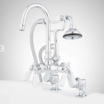 Deck-Mount Gooseneck Leg Tub Faucet and Hand Shower with Variable Centers