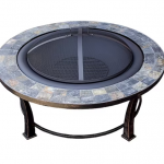 AZ Patio Heaters - Round Wood Burning Fire Pit with Slate Table - Black, Multi