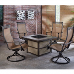 Hanover - Monaco 5-Piece Fire Pit Chat Set with Gas Fire Pit Coffee Table - Tan Sling/Tile