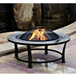 AZ Patio Heaters - Round Wood Burning Fire Pit with Slate Table - Black, Multi