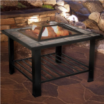 Nature Spring - Square Marble Tile Edge Wood Burning Fire Pit - Black and Orange