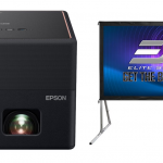 Package - Epson - EpiqVision™ Mini EF12 Smart Streaming Laser Projector with HDR and Android TV - Black and Copper and Elite Screens - YardMaster2 120