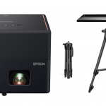 Package - Epson - EpiqVision™ Mini EF12 Smart Streaming Laser Projector with HDR and Android TV - Black and Copper and Vankyo - TP20 Aluminum Tripod Projector Stand - Black