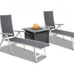 Mod Furniture - Everson 3pc Chaise Set: 2 Folding Chaise Lounges and Tile Top Fire Pit - White/Gray