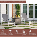 Mod Furniture - Harper 3pc Chaise Set: 2 Chaise Lounges and 40,000 BTU gas tile top fire pit table - White/Gray