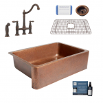 SINKOLOGY  Farmhouse Apron Front 33-in x 22-in Antique Copper Single Bowl Copper Kitchen Sink All-in-one Kit