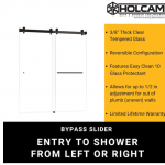 Holcam  Luna 58-1/16-in to 60-in W x 74-in H Frameless Sliding Matte Black Standard Shower Door (Clear Glass)