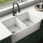 Elkay  Farmhouse Apron Front 33-in x 19.94-in White Double Equal Bowl Fireclay Kitchen Sink