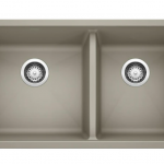 BLANCO  Precis Undermount 33-in x 18-in Truffle (Brown) Double Offset Bowl Granite Kitchen Sink