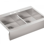 KOHLER  Vault Farmhouse Apron Front 35.75-in x 24.31-in Stainless Steel Double Equal Bowl 3-Hole Stainless Steel Kitchen Sink