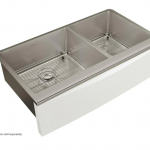 Elkay  Crosstown Farmhouse Apron Front 35.875-in x 20.31-in Polished Satin Double Offset Bowl Stainless Steel Kitchen Sink