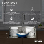 KOHLER  Undertone Undermount 31.5-in x 18-in Stainless Steel Double Offset Bowl Stainless Steel Kitchen Sink
