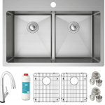 Elkay  Dual-mount 33-in x 22-in Stainless Steel Double Equal Bowl Stainless Steel Kitchen Sink All-in-one Kit