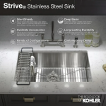KOHLER  Strive Undermount 32-in x 16.56-in Stainless Steel Double Offset Bowl Stainless Steel Workstation Kitchen Sink