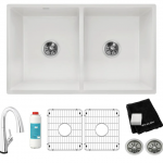 Elkay  Farmhouse Apron Front 33-in x 19.9375-in White Double Equal Bowl Fireclay Kitchen Sink All-in-one Kit