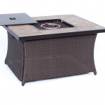 Hanover - Woven 40,000 BTU Fire Pit Coffee Table with Porcelain Tile Top - Brown/Porcelain Tile Top