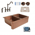 SINKOLOGY  Farmhouse Apron Front 33-in x 22-in Antique Copper Single Bowl Copper Kitchen Sink All-in-one Kit