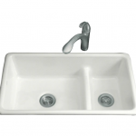 KOHLER  Iron/Tones Dual-mount 33-in x 18.75-in Sea Salt Double Offset Bowl Cast Iron Kitchen Sink