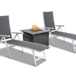 Mod Furniture - Everson 3pc Chaise Set: 2 Folding Chaise Lounges and Tile Top Fire Pit - White/Gray