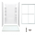 Sterling  Store+ White 5-Piece 34-in x 48-in x 76-in Base/Wall/Door Rectangular Alcove Shower Kit (Center Drain) Drain Included