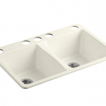 KOHLER  Deerfield Undermount 33-in x 22-in Biscuit Double Equal Bowl 5-Hole Cast Iron Kitchen Sink