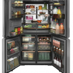 Cafe  Modern Glass 27.4-cu ft 4-Door French Door Refrigerator with Ice Maker (Platinum Glass) ENERGY STAR