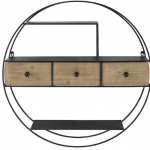 Linon  Black Metal/Natural Wood Wall Cabinet 7.25-in L x 7.25-in D (3 Decorative Shelves)