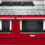 KitchenAid - 6.3 Cu. Ft. Freestanding Double Oven Gas True Convection Range with Self-Cleaning and Griddle - Passion Red