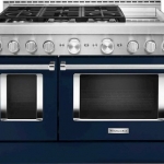 KitchenAid - 6.3 Cu. Ft. Freestanding Double Oven Gas True Convection Range with Self-Cleaning and Griddle - Ink Blue