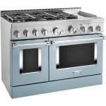 KitchenAid - 6.3 Cu. Ft. Freestanding Double Oven Gas True Convection Range with Self-Cleaning and Griddle - Misty Blue