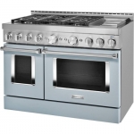 KitchenAid - 6.3 Cu. Ft. Freestanding Double Oven Gas True Convection Range with Self-Cleaning and Griddle - Misty Blue