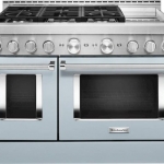 KitchenAid - 6.3 Cu. Ft. Freestanding Double Oven Gas True Convection Range with Self-Cleaning and Griddle - Misty Blue