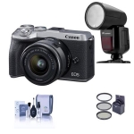 Canon EOS M6 Mark II Mirrorless Camera, 15-45mm Lens, EVF-DC2,Silver W/Flash Kit