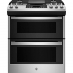 GE - 6.7 Cu. Ft. Slide-In Double-Oven Gas Range with Steam-Cleaning and No-Preheat Air Fry - Stainless steel